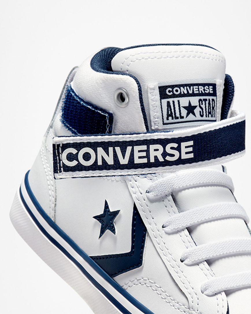 Tenis Converse Pro Blaze Alças Easy-On Varsity Club Cano Alto Menino Branco Azul Marinho Branco | PT B09P317